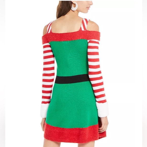 Holiday Elf Dress Cold Shoulder Planet Gold Christmas Womens - Picture 5 of 5